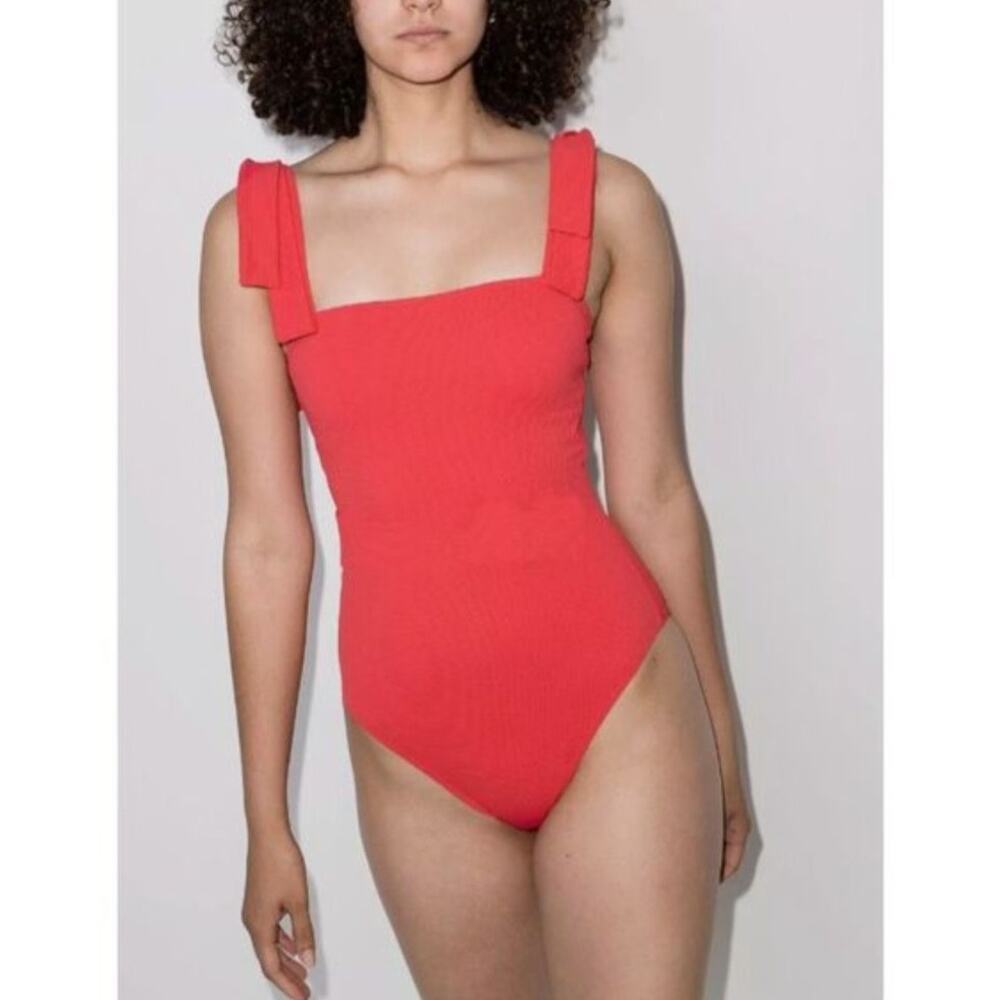 Alexandra Miro Audrey Ribbed Strap One Piece Swimsuit Coral Red NWT Medium